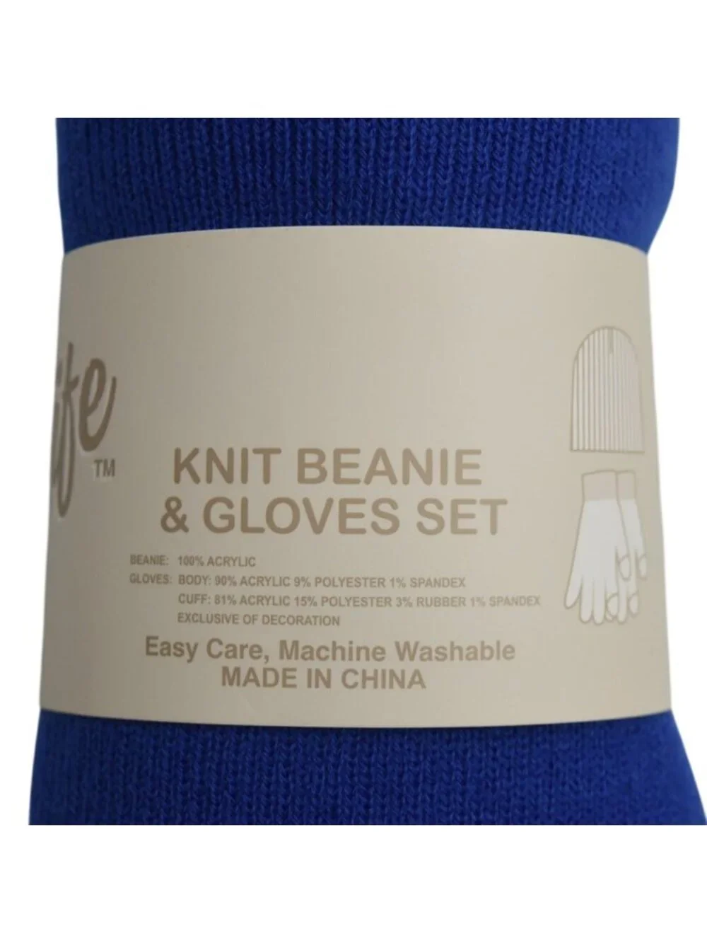 The Easy Life Knit Beanie Hat Gloves Set Royal Blue Winter Warm Unisex New S M